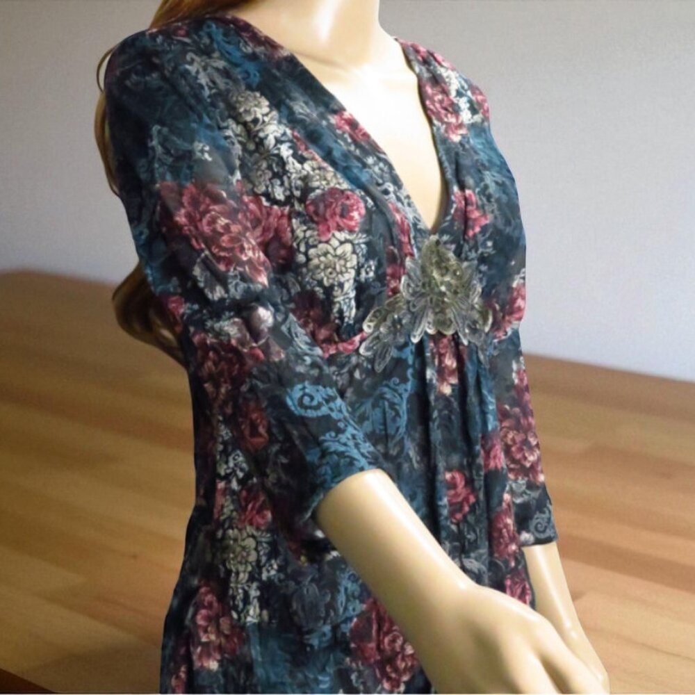 NEW Blue & Pink Floral Blouse Top